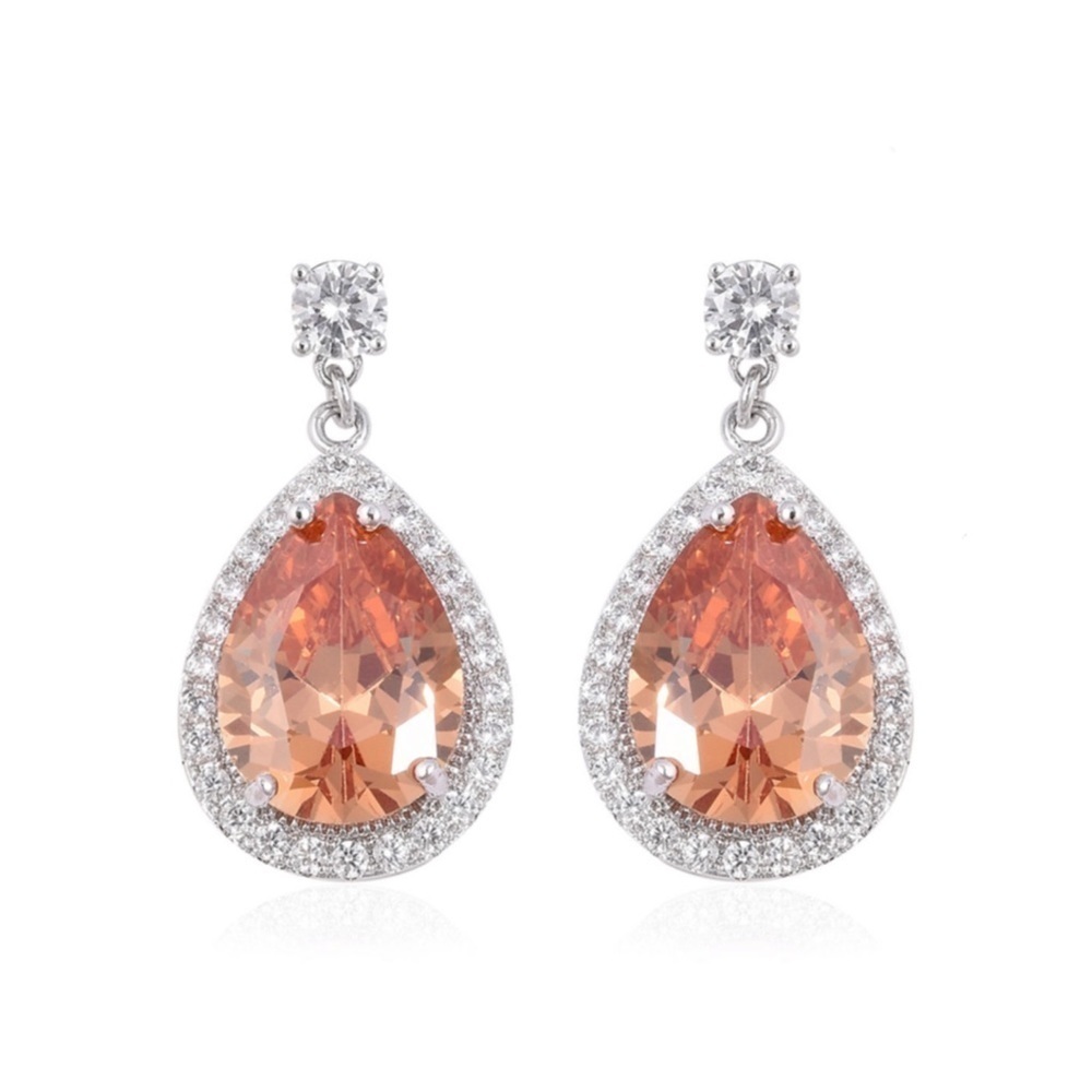 Champagne and White Cubic Zirconia Teardrop Elegant Formal Earrings